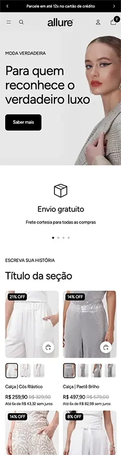 Prévia mobile do tema Allure
